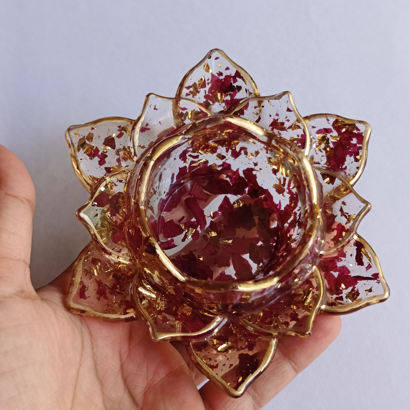 Real Rose Petal Tea Light Holder/ Resin Diya/ Diwali Diye/ Diwali Lights / Real Flowers Candle Holder